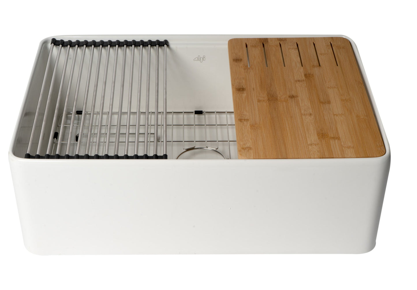 ALFI brand ABFS3020 Workstation 30" x 20" Single Bowl Step Rim Fireclay Farm Sink with Accessories