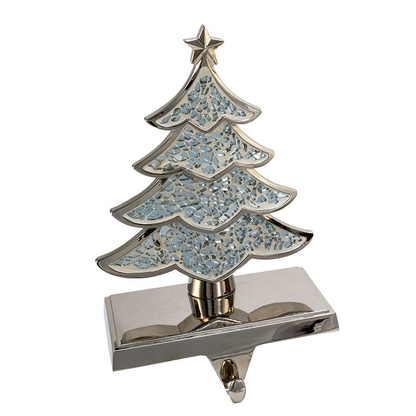 Silver Feather Mosaic Stocking Holder - Christmas tree