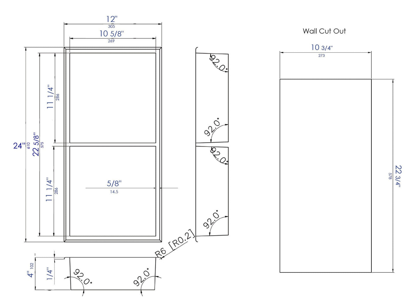 ALFI brand ABNC1224 12 x 24  Vertical Double Shelf Bath Shower Niche