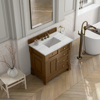 James Martin 547-V36 Brookfield 36” Single Vanity – Black Onyx / Honey Oak / Pearl Charcoal