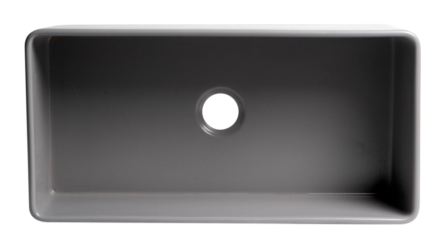 ALFI brand ABF3618 Smooth Apron 36" x 18" Single Bowl Fireclay Farm Sink