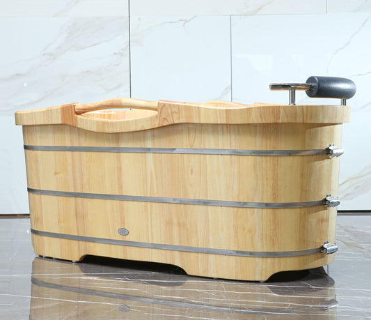 ALFI brand  AB1163 61" Free Standing Wooden Bathtub with Cushion Headrest