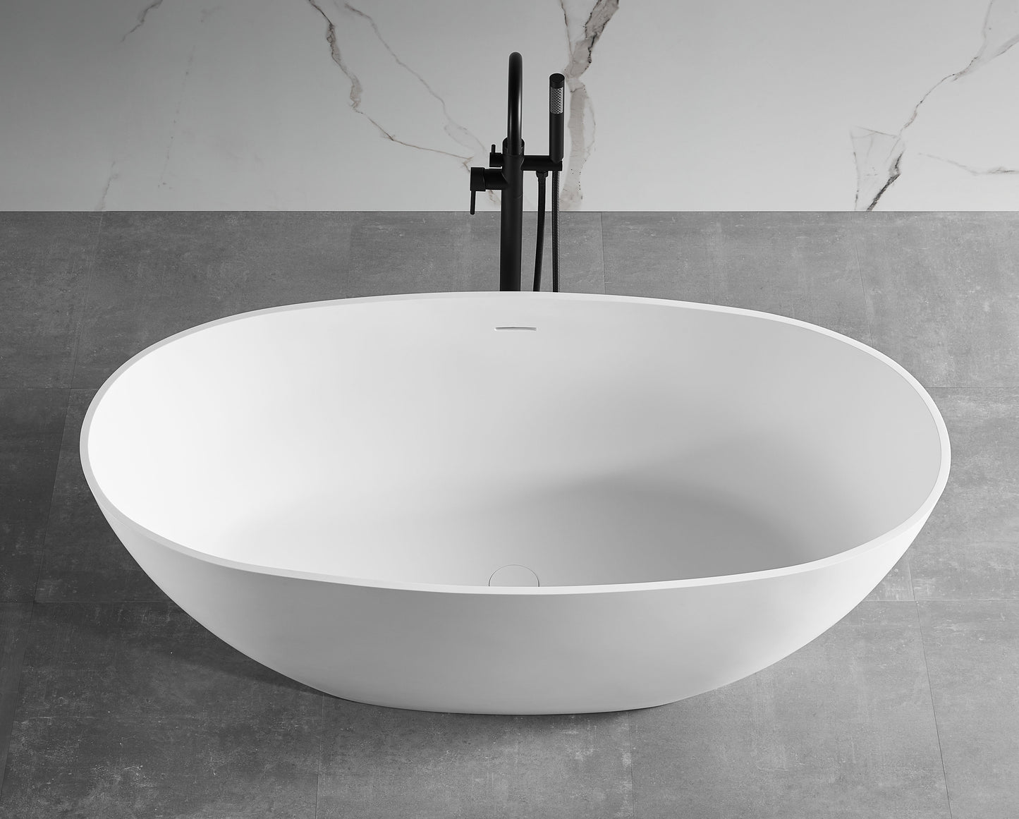 ALFI brand  AB9975 59" White Oval Solid Surface Resin Soaking Bathtub