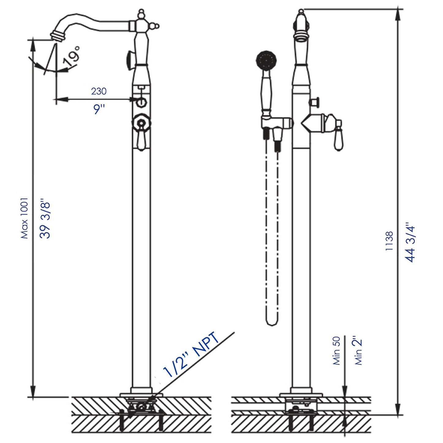 ALFI brand AB2553 Free Standing Floor Mounted Bath Tub Filler