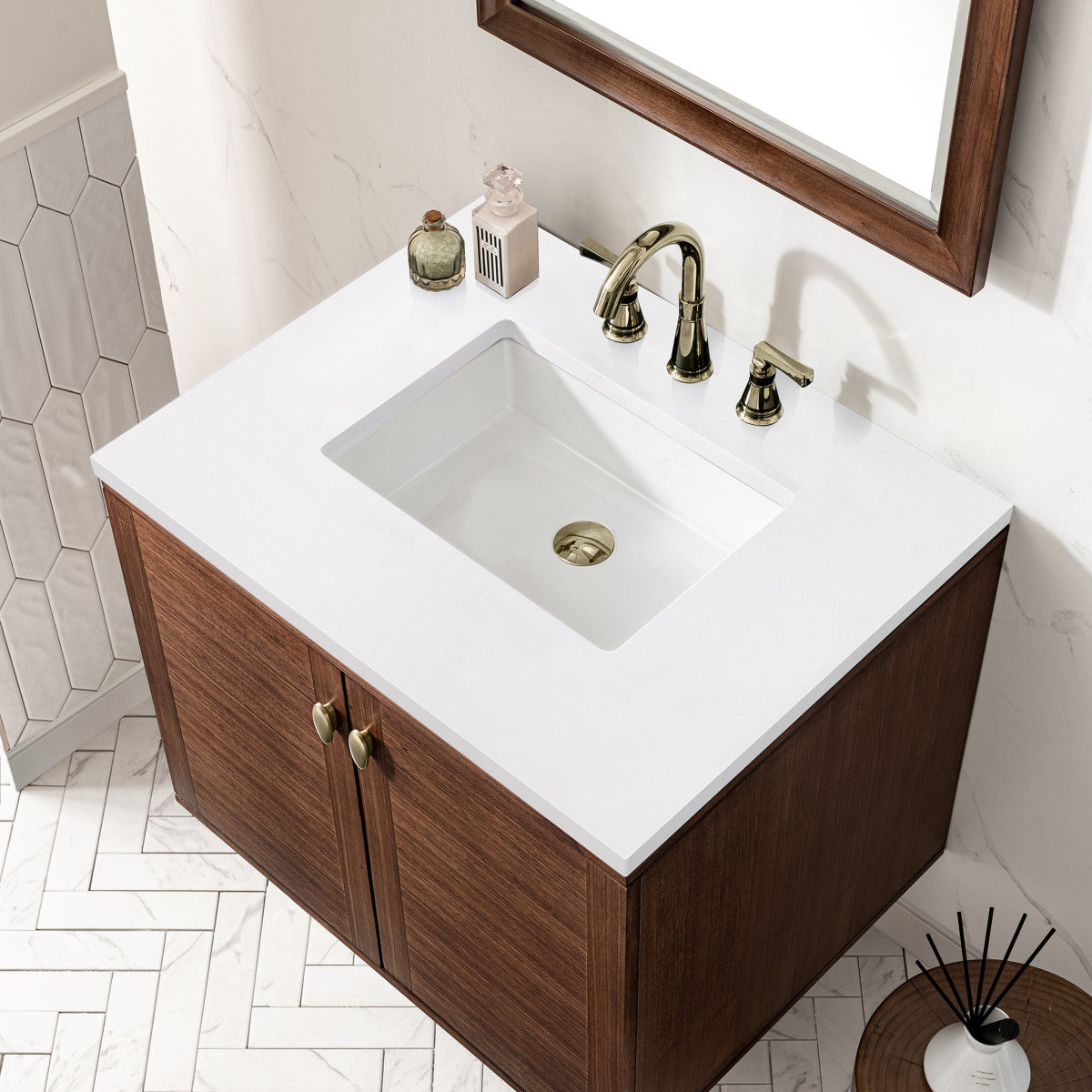 Amberly 30" Single Vanity Cabinet, Mid-Century Walnut