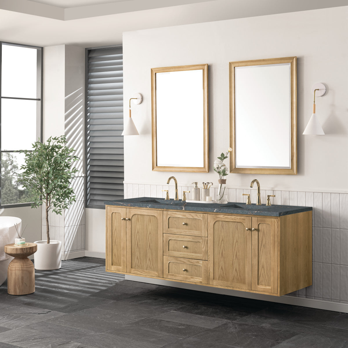 Laurent 72" Double Vanity Cabinet, Light Natural Oak