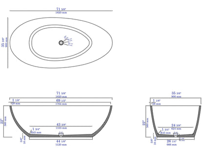 ALFI brand  ABCO72TUB 72" Solid Concrete Tear Drop Freestanding Bathtub