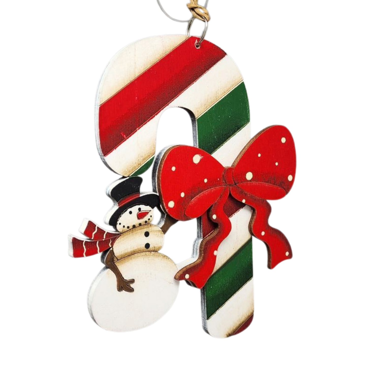 Candy Cane Snowman Christmas Ornament