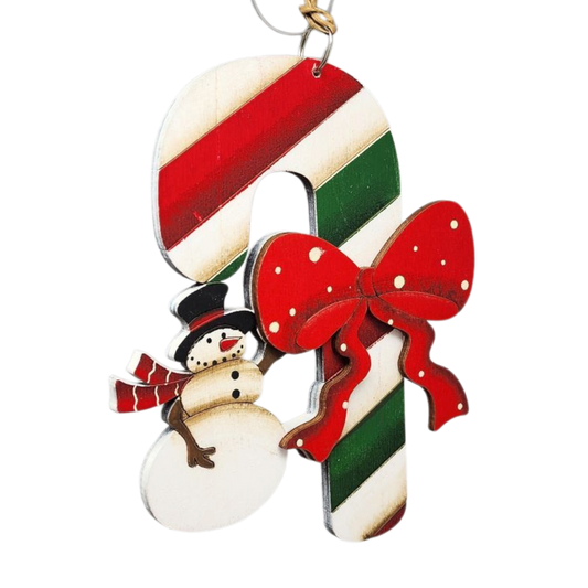 Candy Cane Snowman Christmas Ornament