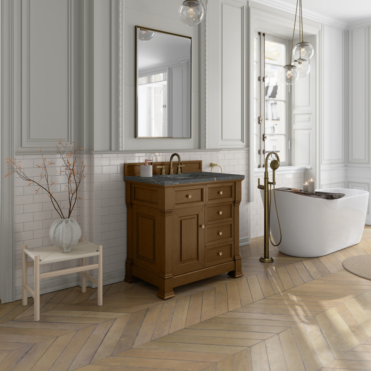 James Martin 547-V36 Brookfield 36” Single Vanity – Black Onyx / Honey Oak / Pearl Charcoal