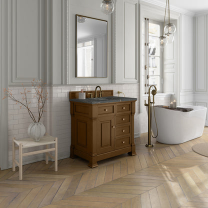 James Martin 547-V36 Brookfield 36” Single Vanity – Black Onyx / Honey Oak / Pearl Charcoal