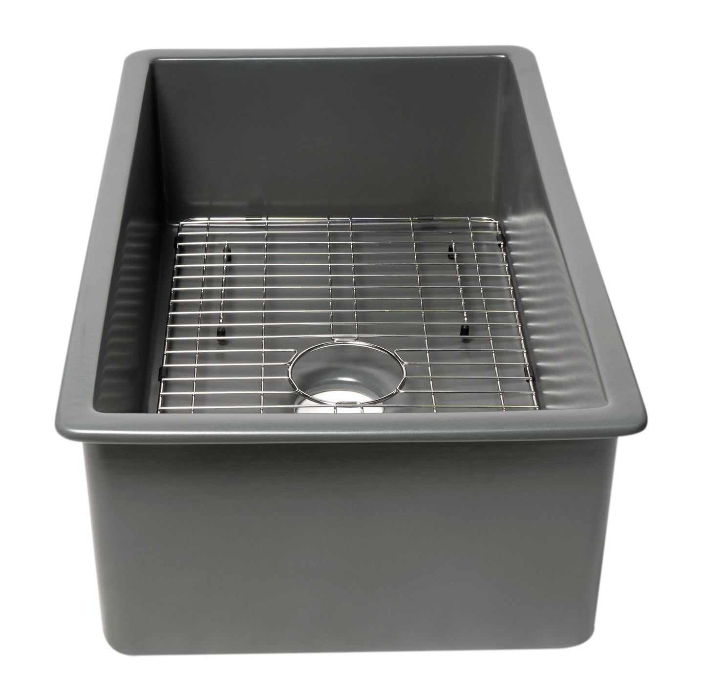 ALFI brand ABF3219SUD 32" x 19" Fireclay Single Bowl Undermount / Drop In Kitchen Sink w Grid