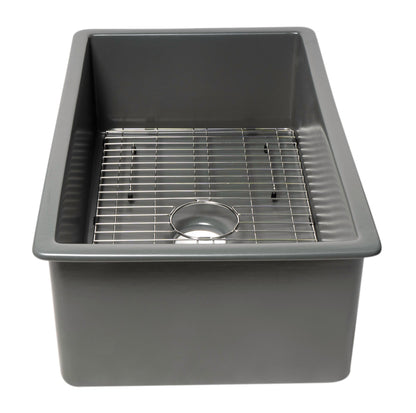 ALFI brand ABF3219SUD 32" x 19" Fireclay Single Bowl Undermount / Drop In Kitchen Sink w Grid