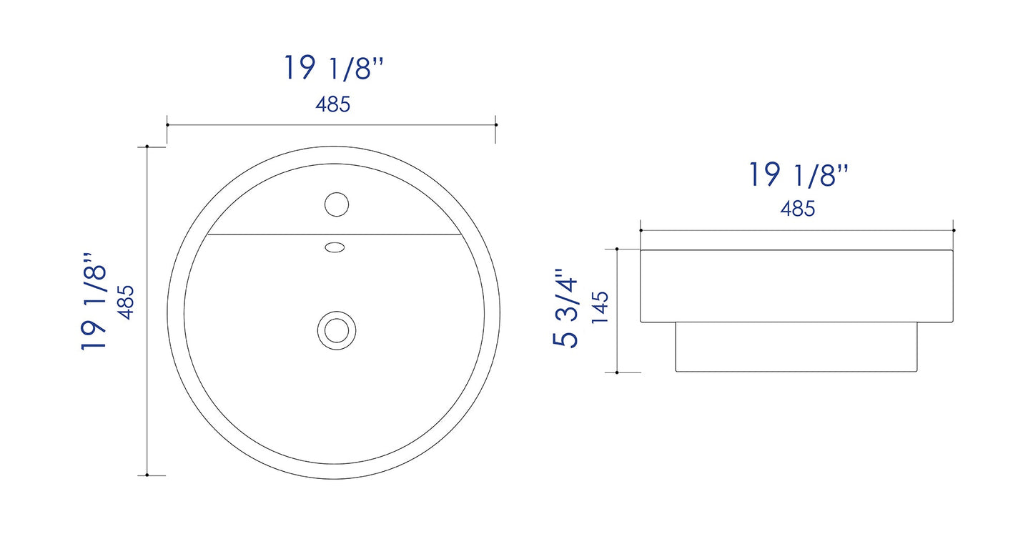 ALFI brand  ABC702 White 19" Round Semi Recessed Ceramic Sink with Faucet Hole