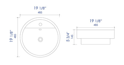 ALFI brand  ABC702 White 19" Round Semi Recessed Ceramic Sink with Faucet Hole