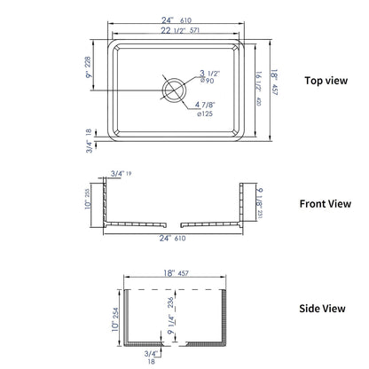 ALFI brand ABF2418 Smooth Apron 24" x 18" Single Bowl Fireclay Farm Sink