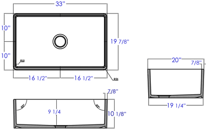 ALFI brand AB533 AB533-W 33" White Smooth Apron Single Bowl Fireclay Farm Sink