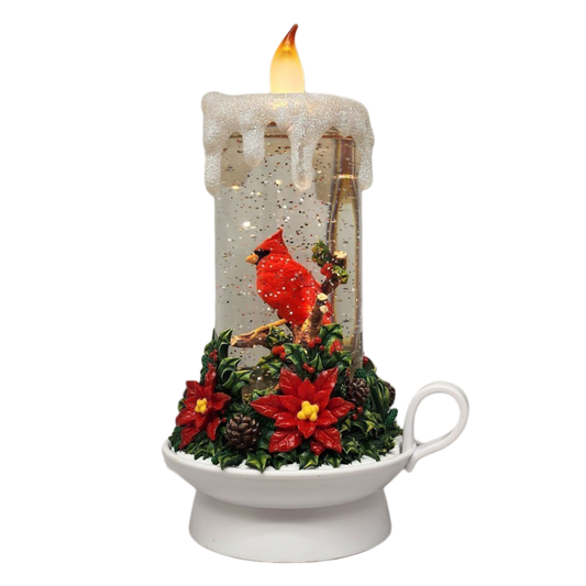 Lighted Cardinal Spinning Water Globe Candle