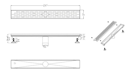 ALFI brand  ABLD24C 24" Long Modern Stainless Steel Linear Shower Drain with Groove Holes