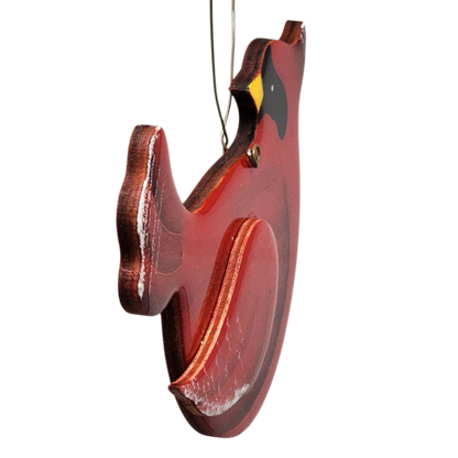 Wooden Cardinal Ornament - In flight Looking Back Left