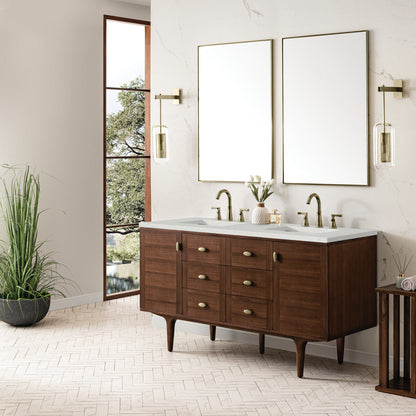 Amberly 60" Double Vanity Cabinet, Mid-Century Walnut