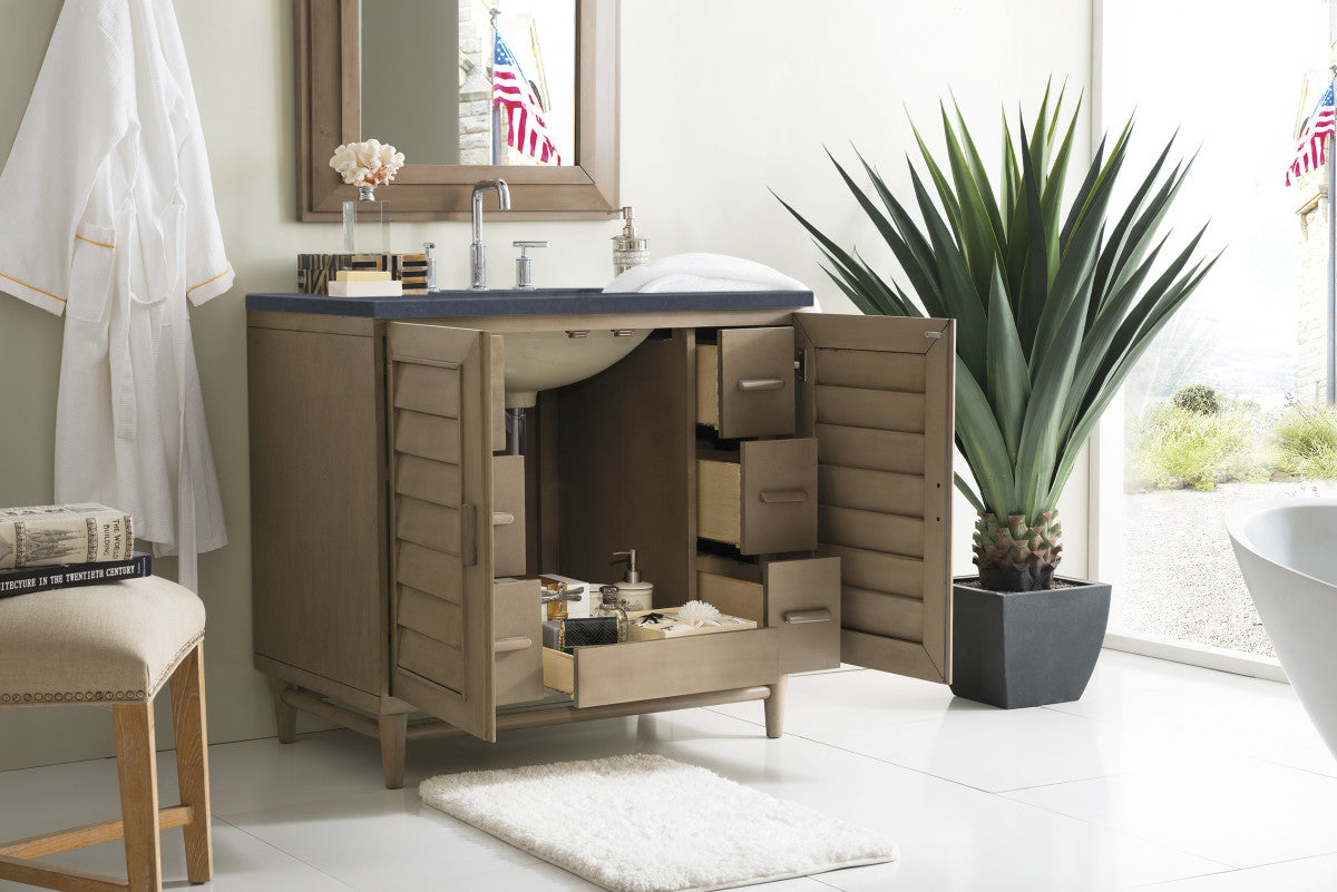 Portland 36" Single Vanity Cabinet, Whitewashed Walnut