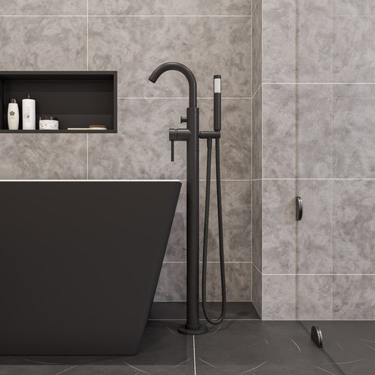 ALFI brand AB2534 Single Lever Floor Mounted Tub Filler Mixer w Hand Held Shower Head