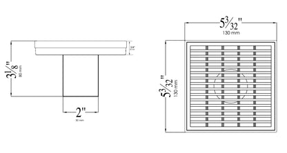 ALFI brand  ABSD55D 5" x 5" Square Stainless Steel Shower Drain with Groove Lines