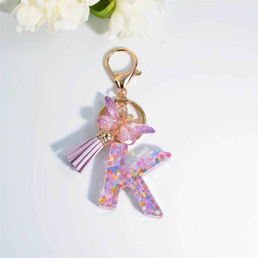A–Z Personalized Butterfly Tassel Keychain – Custom Initial Gift for Women