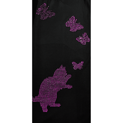 Kitty Butterfly  Rhinestone Leggings with Pockets