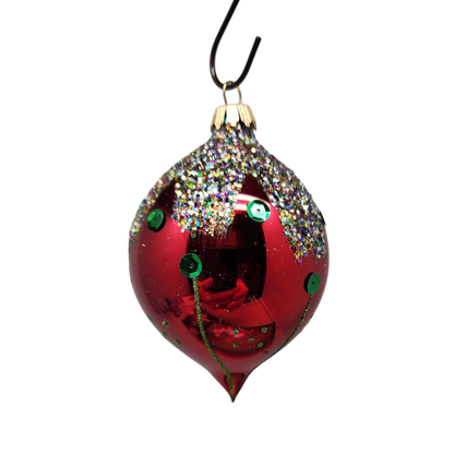 Krebs Value Glass Ornament 4 pack - Red Sequined Drops