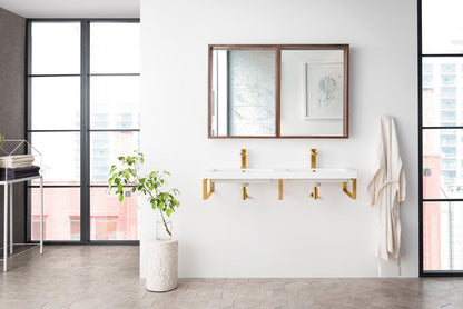 Three Boston 18" Wall Brackets, Radiant Gold w/ 47" White Glossy Composite Stone Top