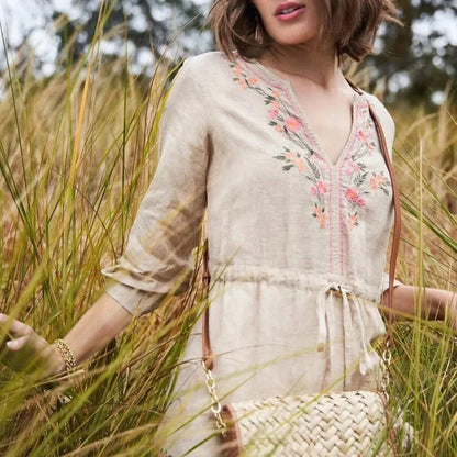 Kayce Embroidered Dress - Alljoy Landing Pineapple Embroidery