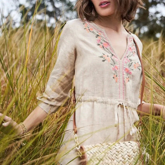 Kayce Embroidered Dress - Alljoy Landing Pineapple Embroidery