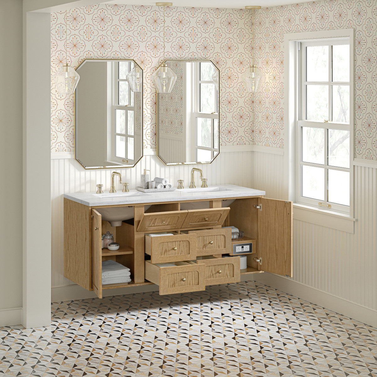 Laurent 60" Double Vanity, Light Natural Oak