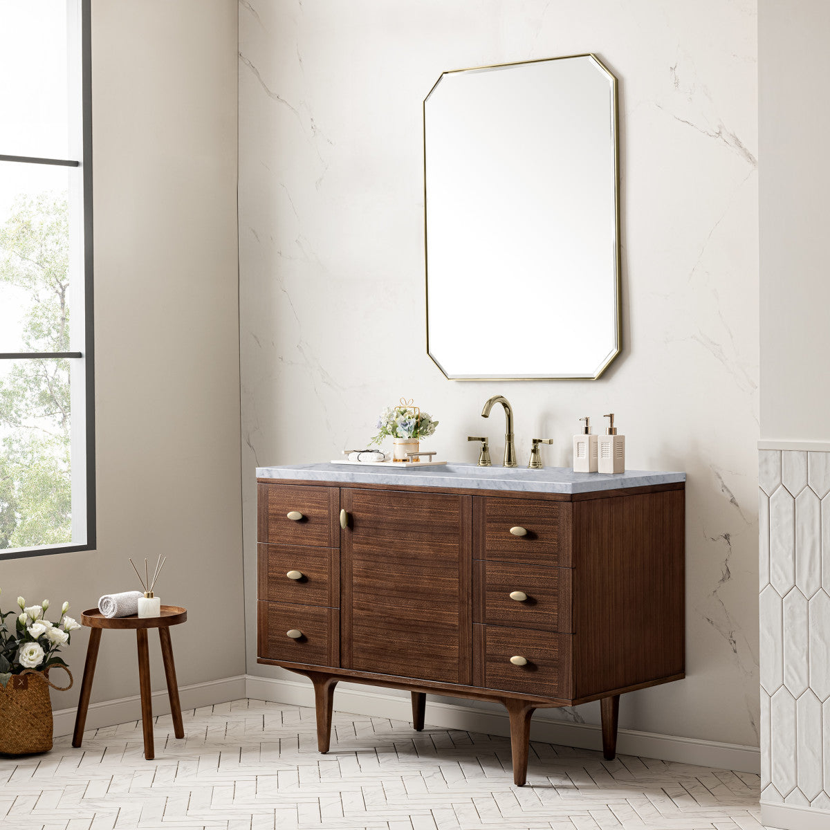Amberly 48" Single Vanity Cabinet, Mid-Century Walnut