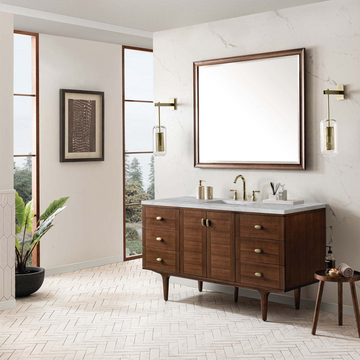 Amberly 60" Single Vanity Cabinet, Mid-Century Walnut