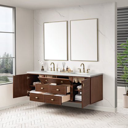 Amberly 72" Double Vanity Cabinet, Mid-Century Walnut