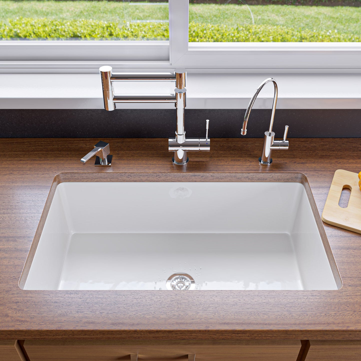 ALFI brand ABF3219SUD 32" x 19" Fireclay Single Bowl Undermount / Drop In Kitchen Sink w Grid