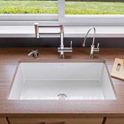 ALFI brand ABF3219SUD 32" x 19" Fireclay Single Bowl Undermount / Drop In Kitchen Sink w Grid