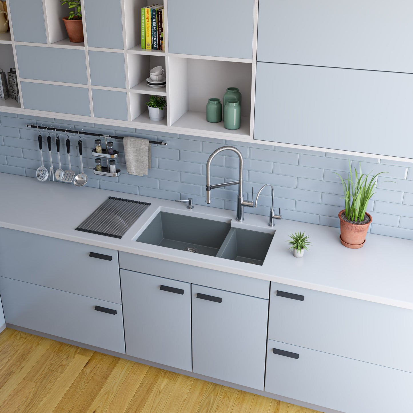ALFI brand AB3319UM 34" Double Bowl Undermount Granite Composite Kitchen Sink