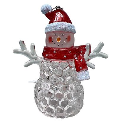 3.75"LED Snowman With Red Hat Ornament