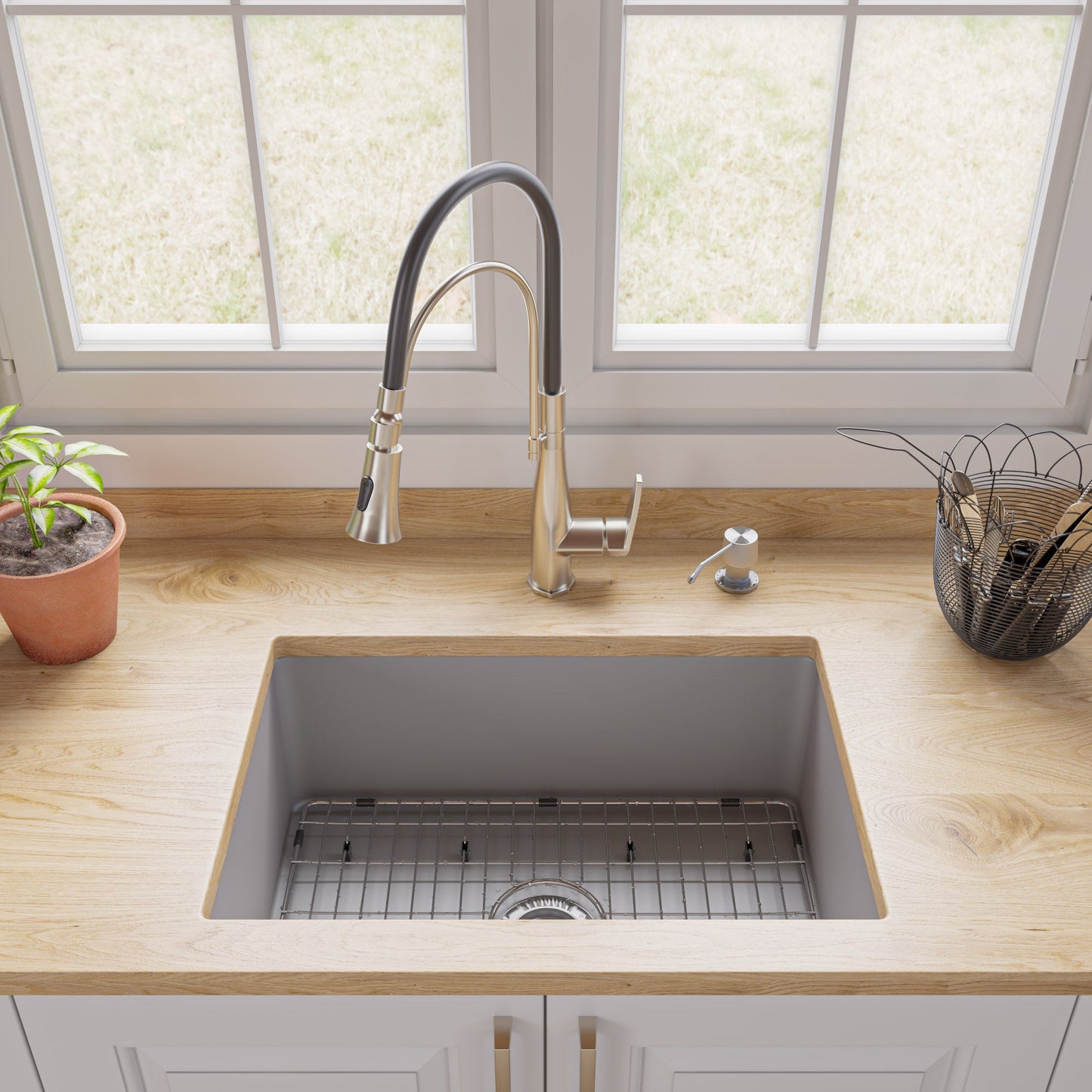 ALFI brand ABF2718UD 27" x 18" Fireclay Undermount / Drop In Firelcay Kitchen Sink