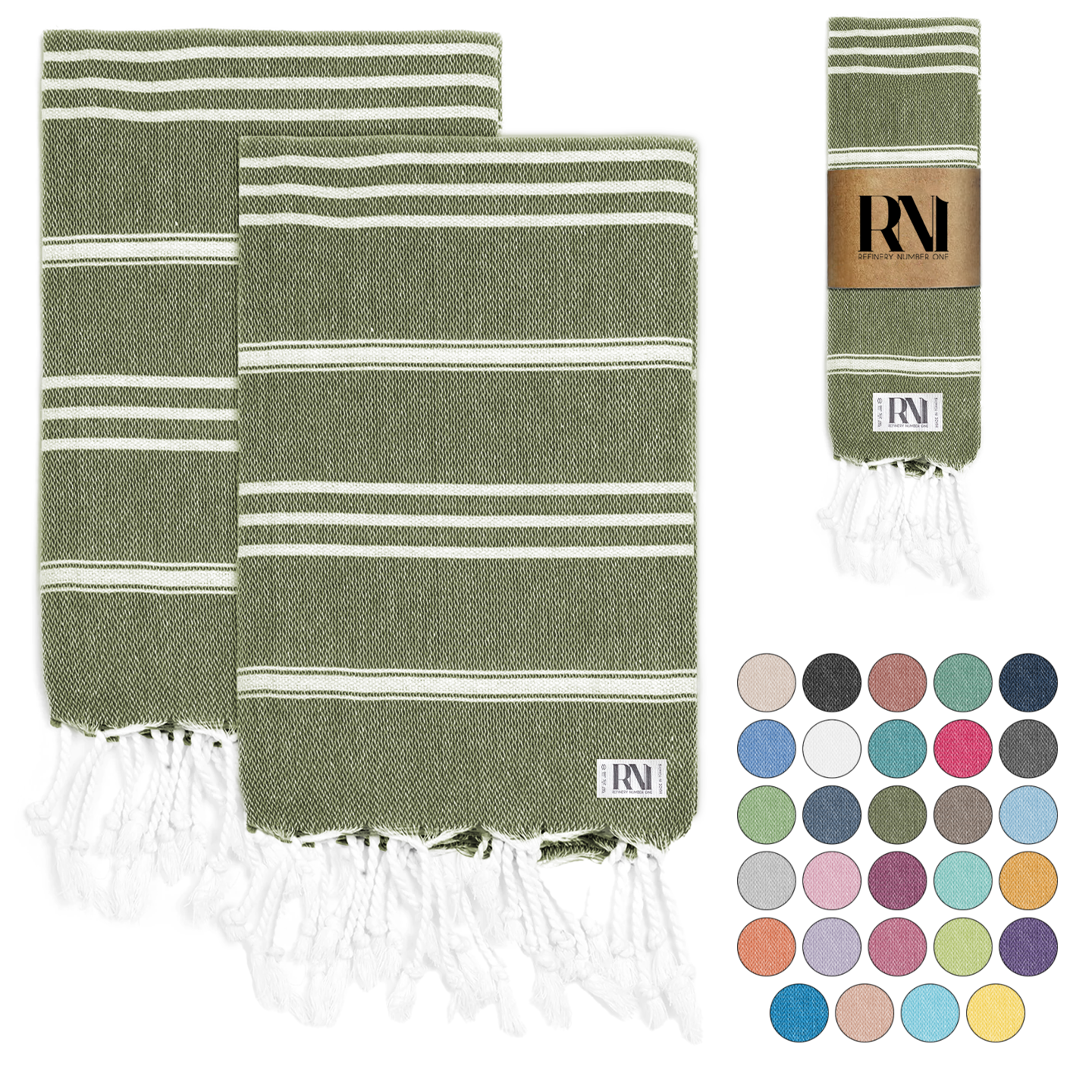Istanbul Classic Turkish Hand Towel Set of 2 for Kitchen, Bath, Beach, Gym, and Yoga 17"x30"
