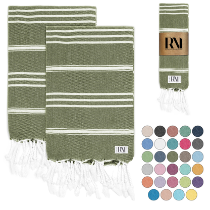 Istanbul Classic Turkish Hand Towel Set of 2 for Kitchen, Bath, Beach, Gym, and Yoga 17"x30"