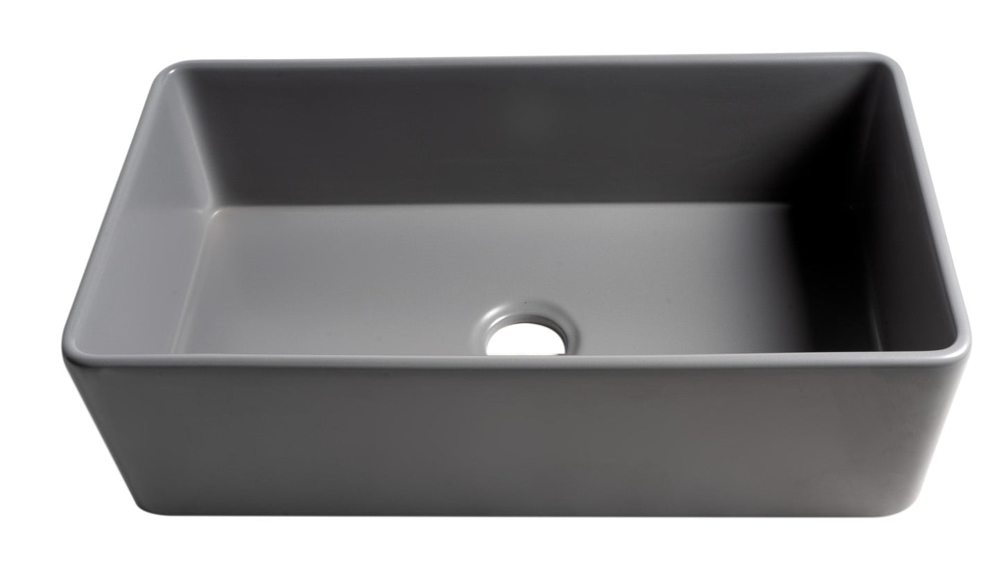 ALFI brand ABF3318S Smooth Apron 33" x 18" Single Bowl Fireclay Farm Sink