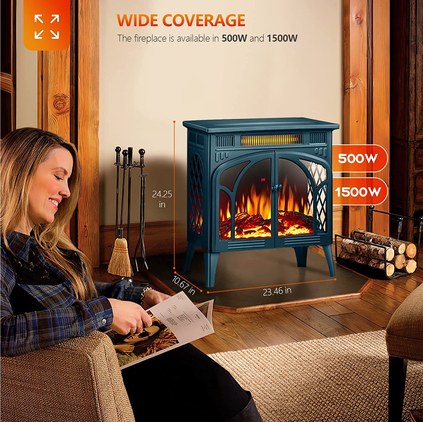 25 Inches 3D Infrared  Free Standing Electric Fireplace Stove S230B