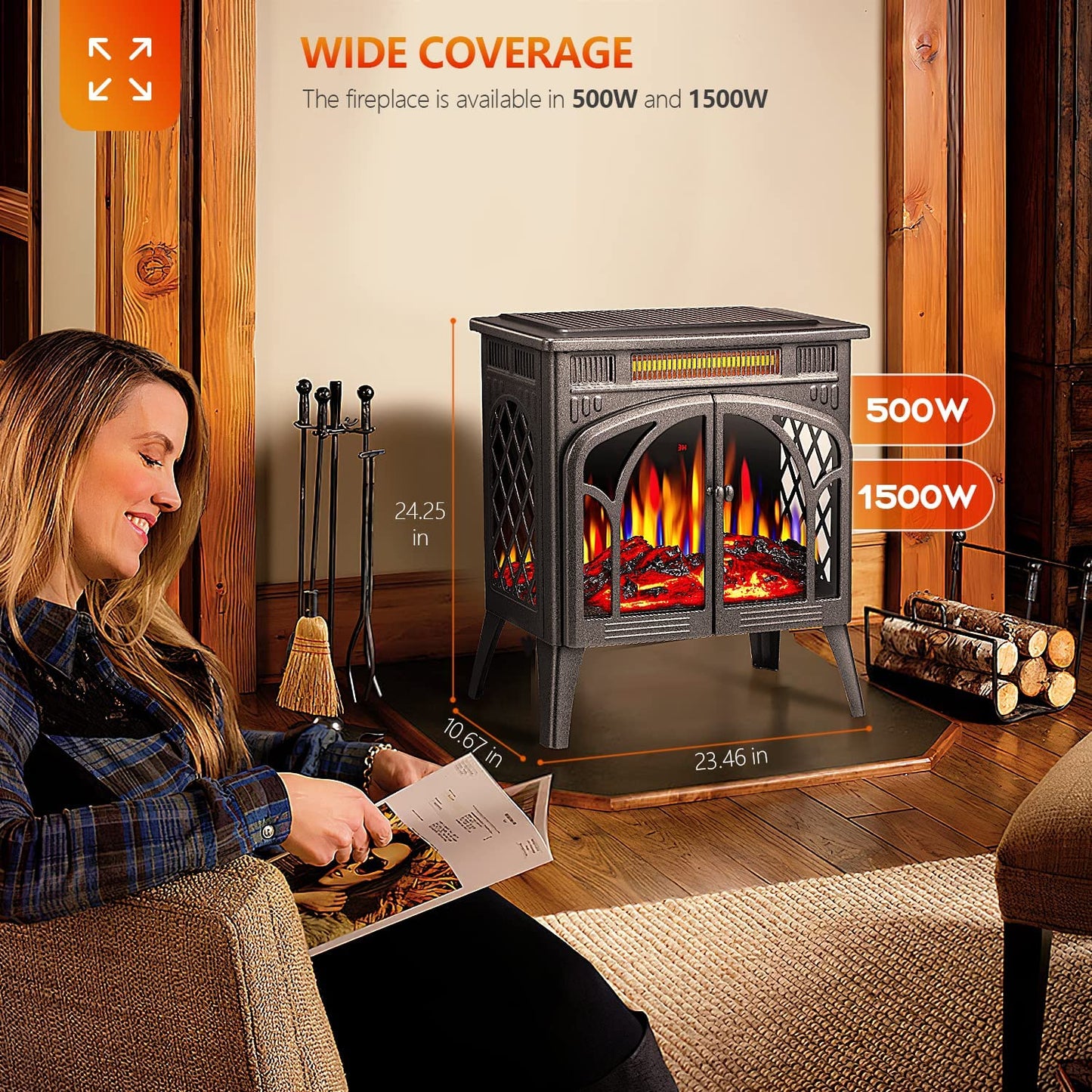 25 Inches 3D Infrared  Free Standing Electric Fireplace Stove S230B