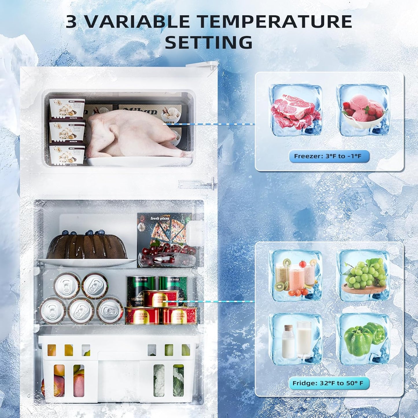 Kismile 3.2 Cu.Ft,Mini Refrigerator with Freezer F5887