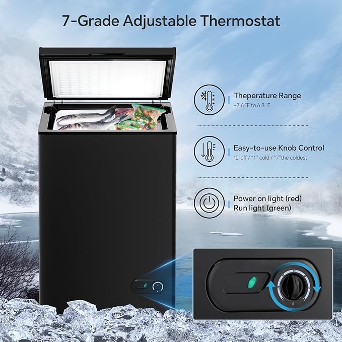 Kismile 7.0/3.5 Cubic Feet Chest Freezer with Removable Basket Free Standing